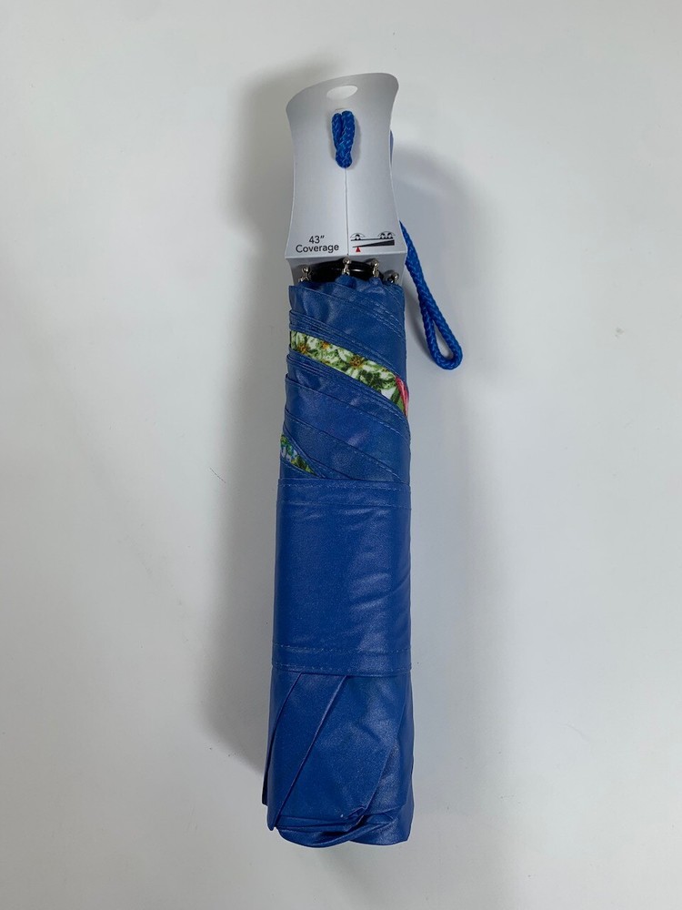 Totes Blue Floral Push Button Umbrella 43" Coverage NEW! NWT