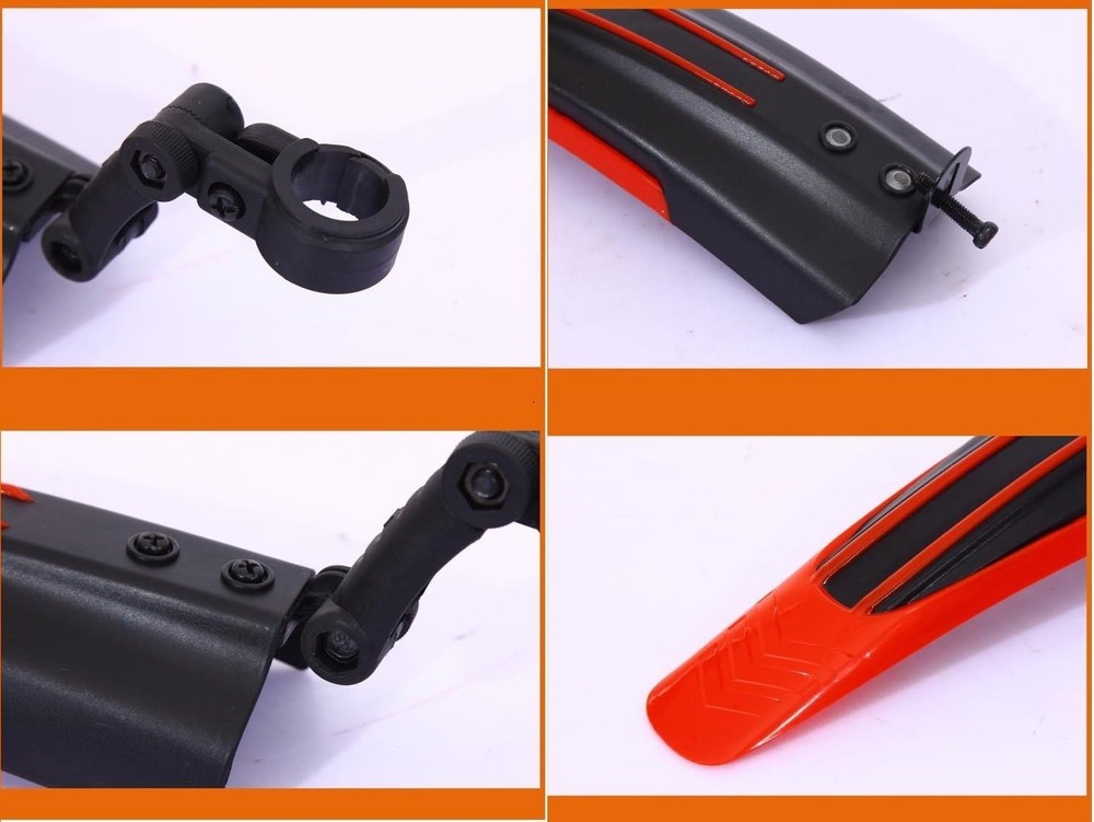 Streamlined Adjustable Mudguard Set for Road & Mountain Bikes - Red + Black