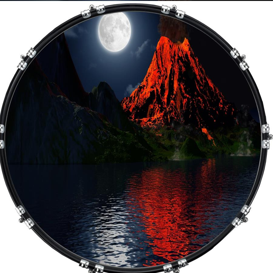 20" Custom Bass Kick Drum Front Head Graphic Graphical Volcano 1