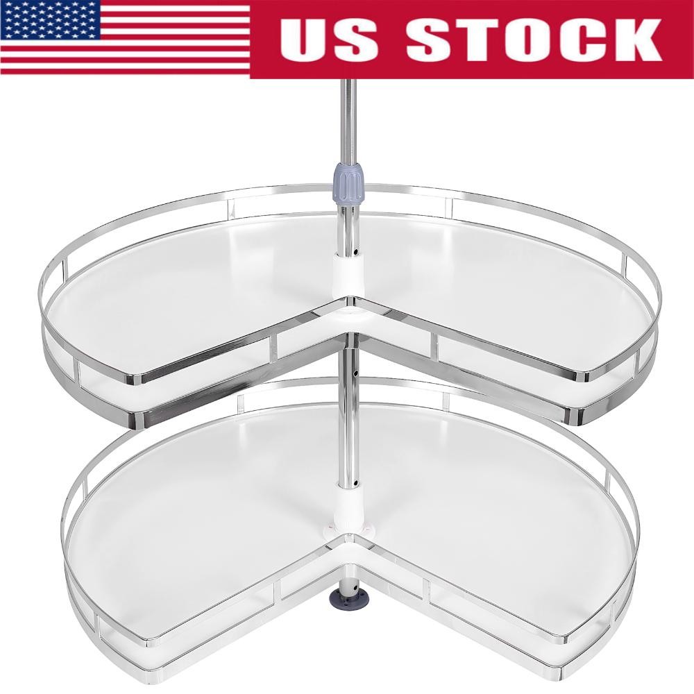 28inch 2Tier Kidney Corner Cabinet Lazy Susan Adjustable Height for Blind Shelf