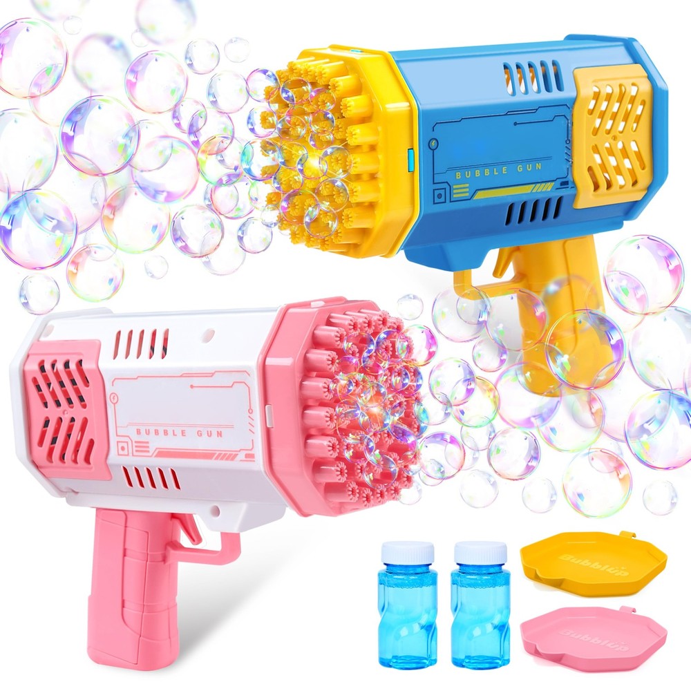 Sloosh 2 PCS Bubble Machine, Bazooka Rocket Shape Gun Small, Blue+pink