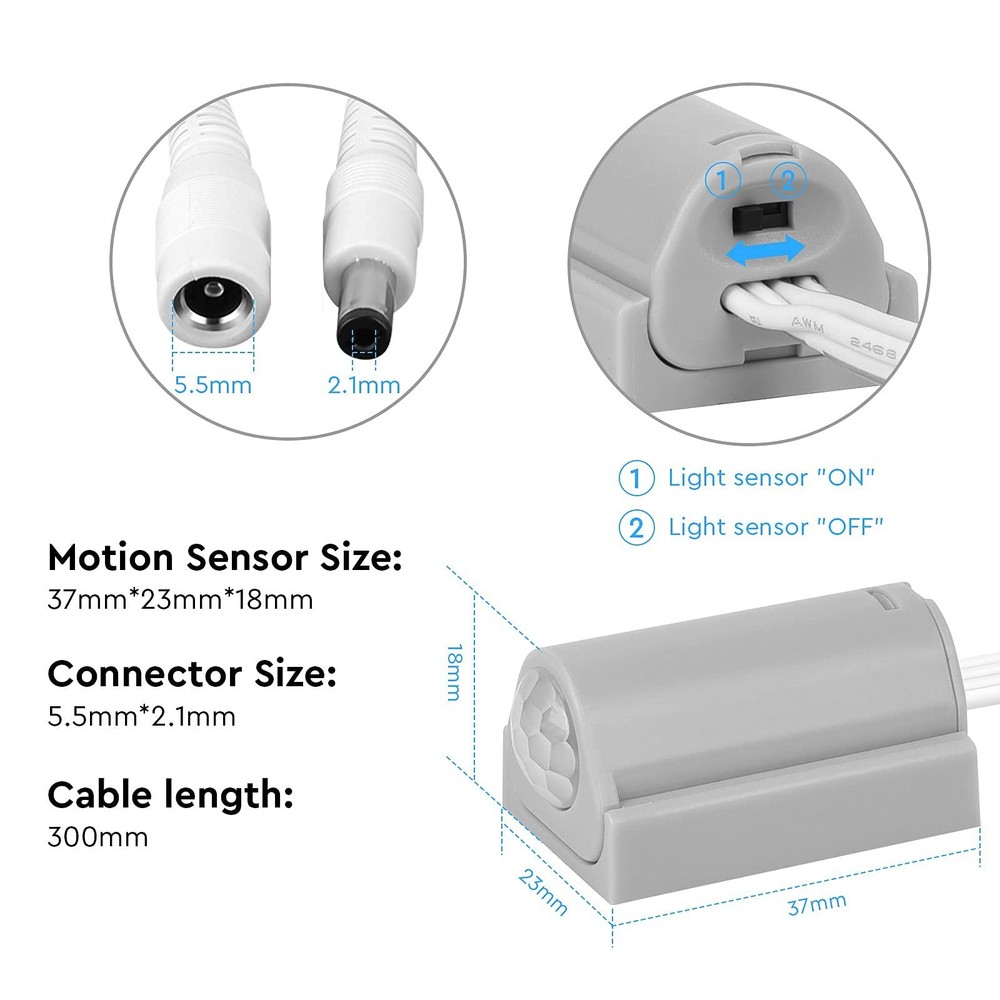 PIR Motion Activated Switch Grey with Light Function Optional. DC6~24V 3A.DC ...