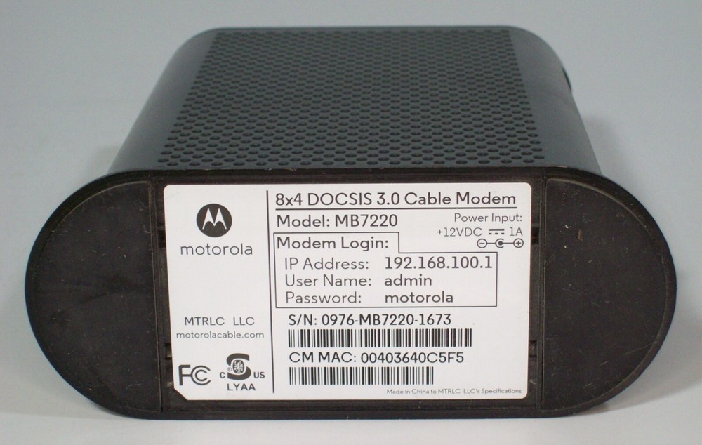 Motorola MB7220 DOCSIS 3.0 Cable Modem 8x4 343 Mbps Working Pull Comcast Xfinity