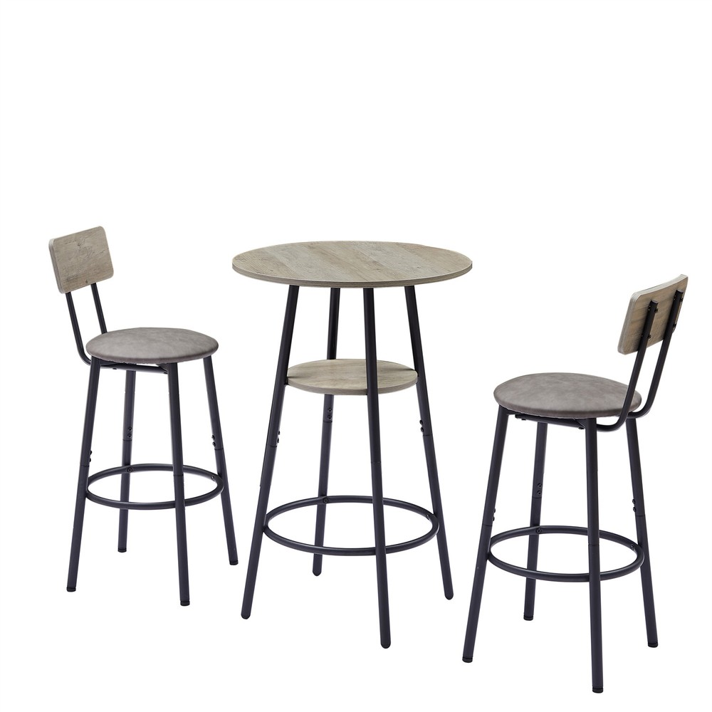 3 Piece Bar Table Set Counter Height Kitchen Pub Table w/ 2 Upholstered Stools