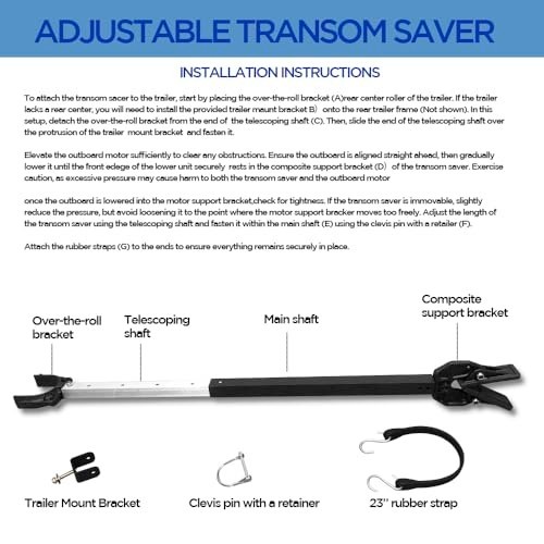 Adjustable Shock Absorbing Boat Transom Saver - Composite Head, Engine & Trailer