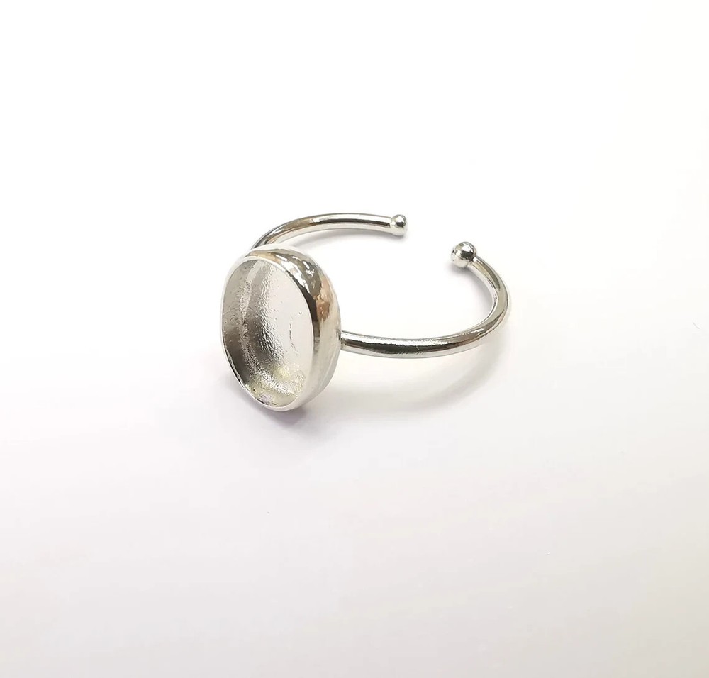 Shiny Silver Ring Blank Base Bezel Setting Adjustable Brass 11x8mm G35758