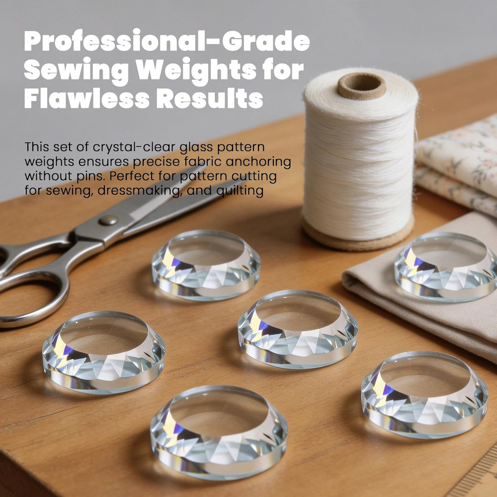 6-Pack Crystal Glass Pattern Weights for Sewing - Fabric Weights for Precision D