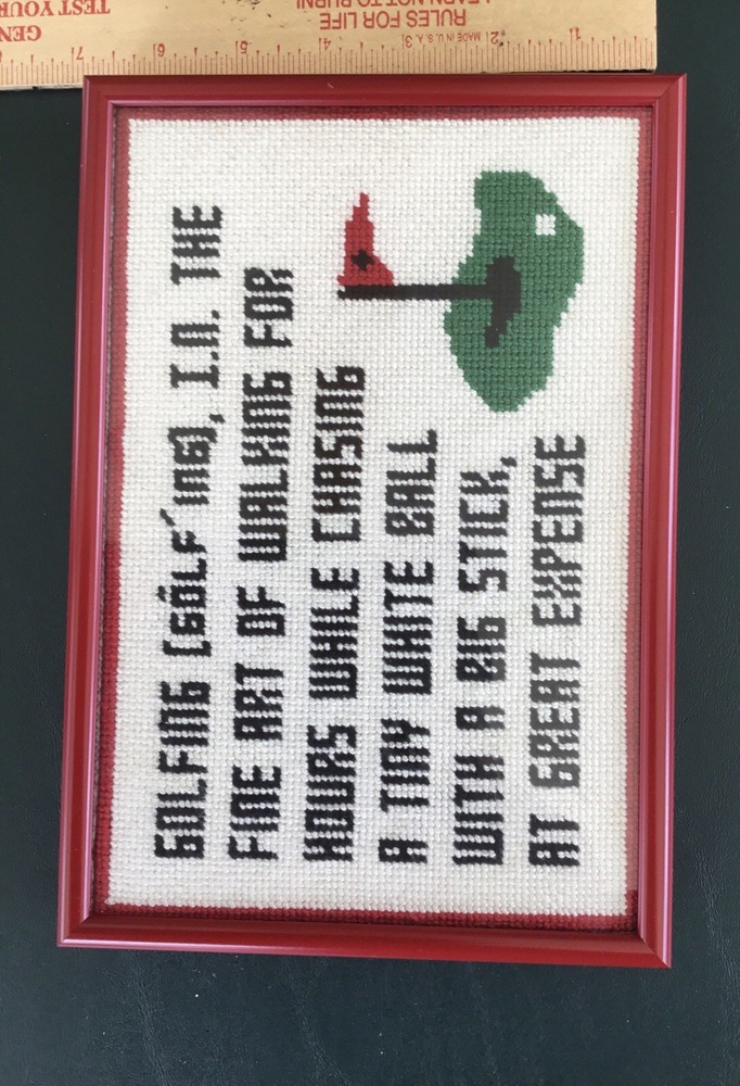 Golfing Humor Themed Completed Framed Cross Stitch