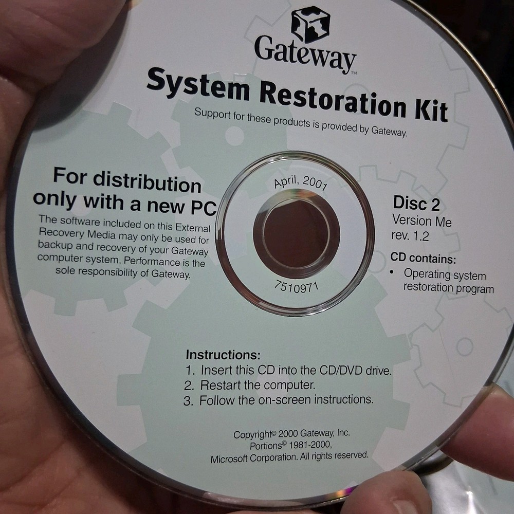 Gateway System Restoration Kit 3 Discs 2001