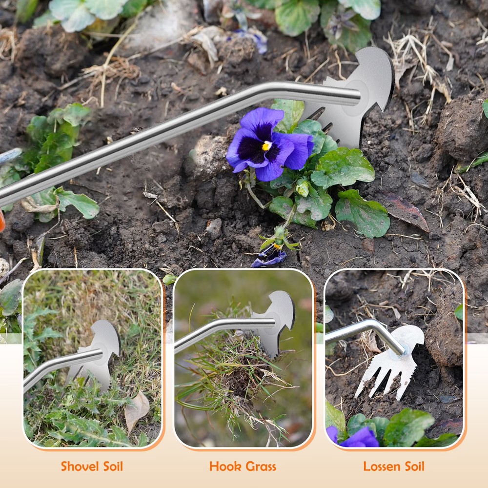 urorentea 3 Pack Weed Puller Hand Weeder Tool 4 Teeth Crack Garden Tool