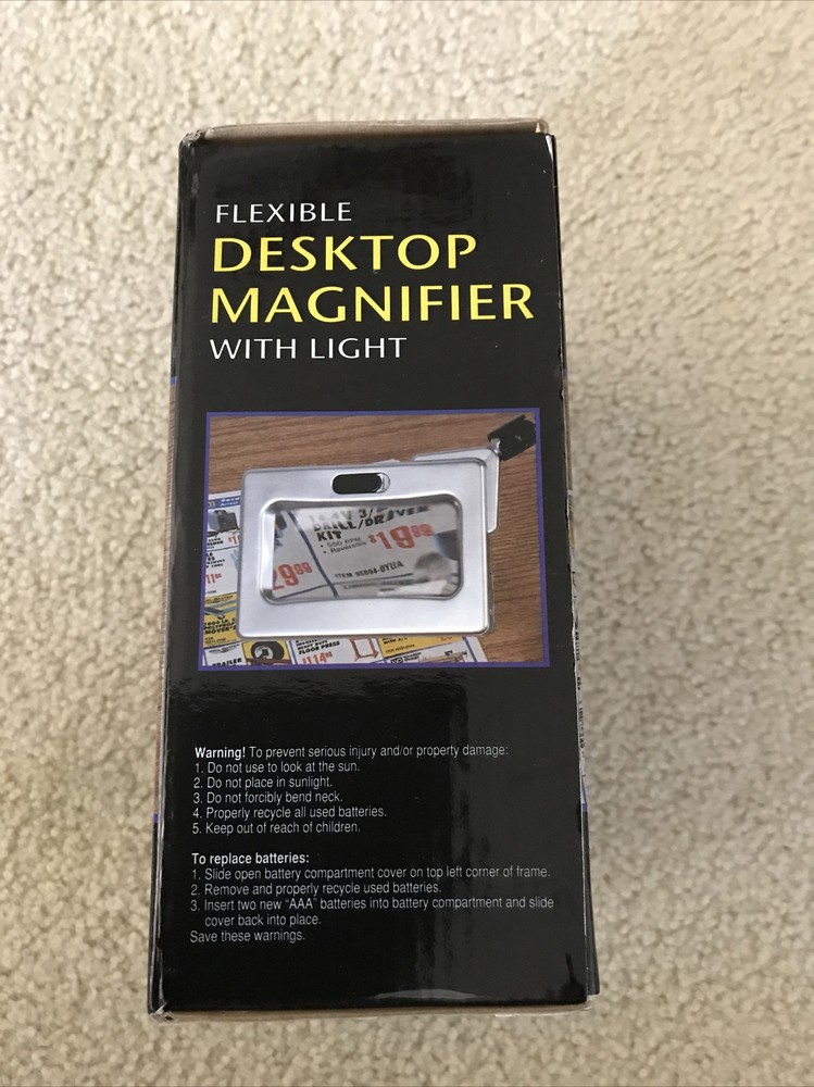 Flexible Desktop Magnifier with light 2.5 X Rectangular - NEW