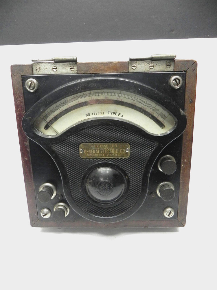 Vintage GE Voltmeter-Mirrored Scale-Wood Box