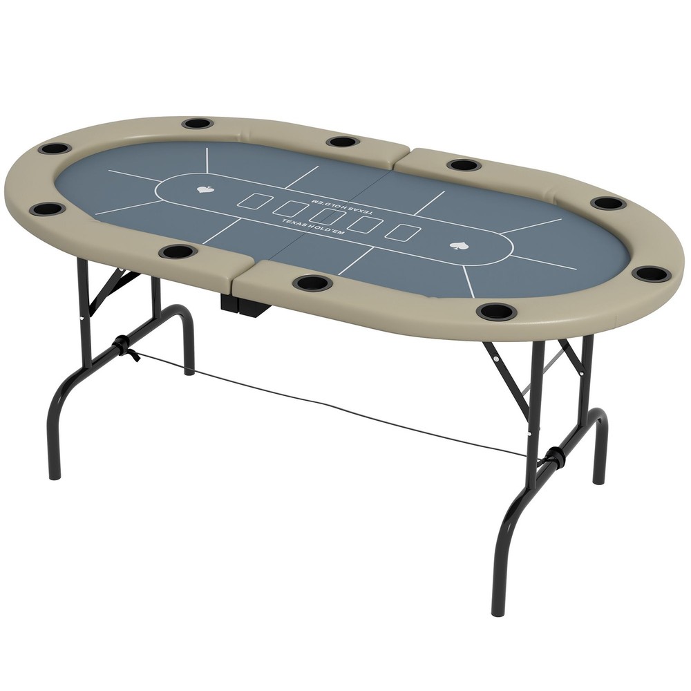 Foldable 70in Poker Table with 10 Cup Holders Blue Color