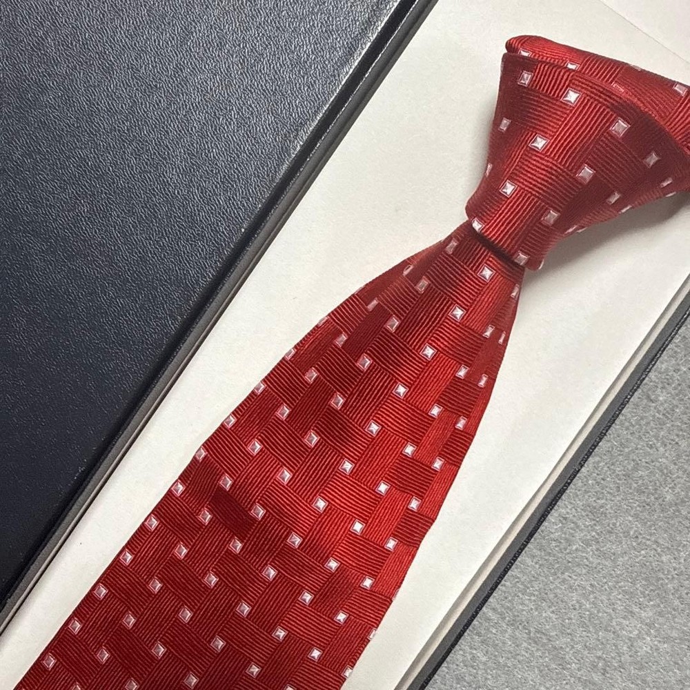 Paul Smith tie red dot floral pattern silk jacquard