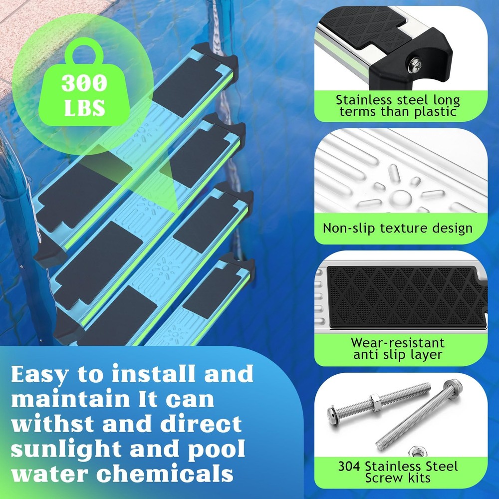 3 PCS Stainless Replacement Above Ground Pool Ladder Step 1.9 Inch Stops