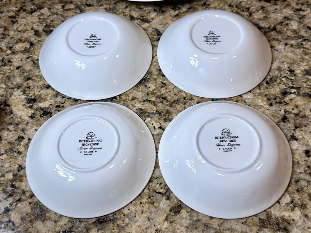 1970’s Salem Silver Elegance Ironstone England 16pc Dinnerware Set Service 4 EC