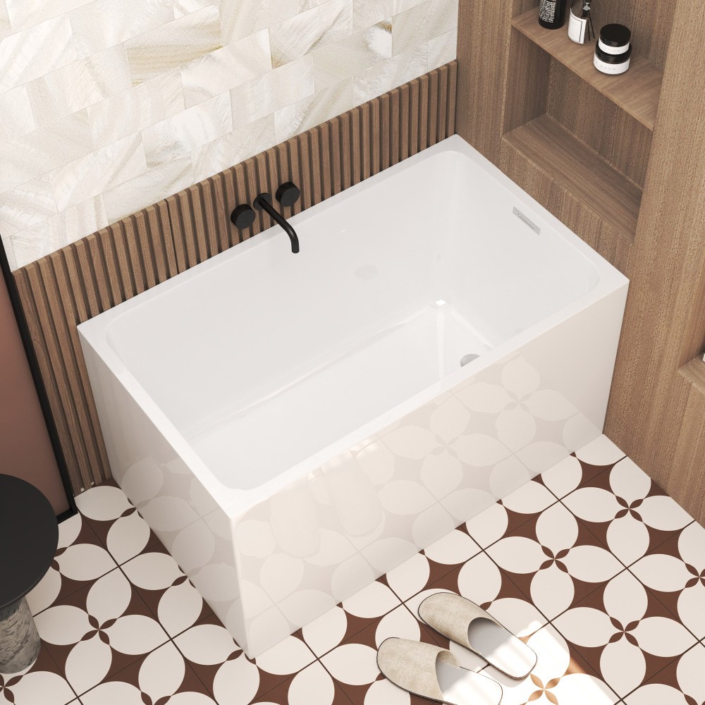47" Acrylic Freestanding Soaking Bathtub Gloss White Rectangular Modern