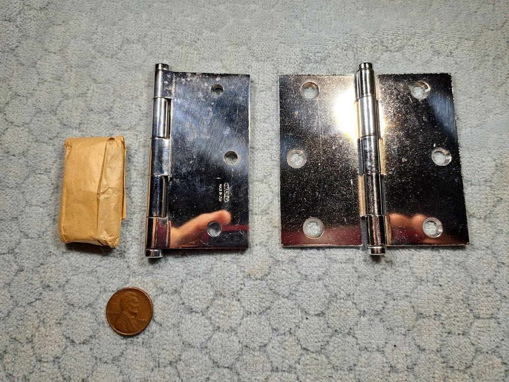 3 x 3 Stanley Cabinet Hinges Chrome NOS