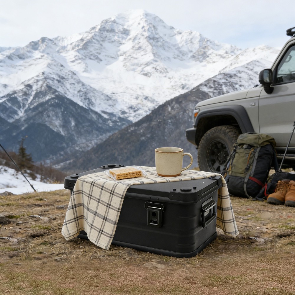 30L Aluminum Storage Box w/ Sponge Pad - 7.93 Gallon Black Rectangular Container