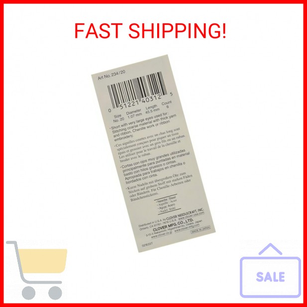 Clover Gold Eye Chenille Needles-Size 20 6/Pkg