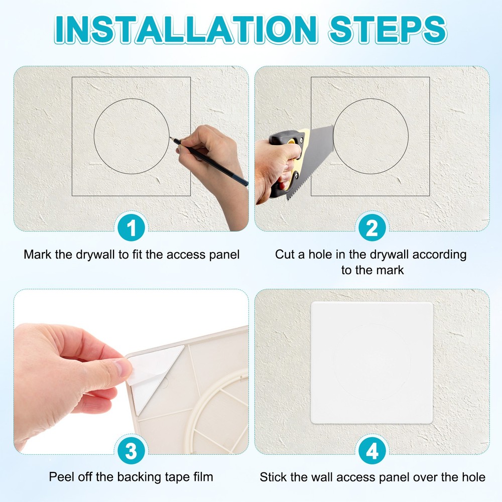 2-Pack Access Panel for Drywall, 4x4" Plastic Removable [White, Round]