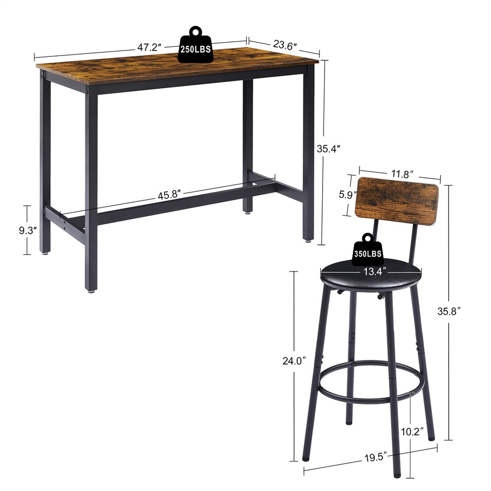 5 Piece Bar Table Set Counter Height Kitchen Pub Table with 4 Bar Stools