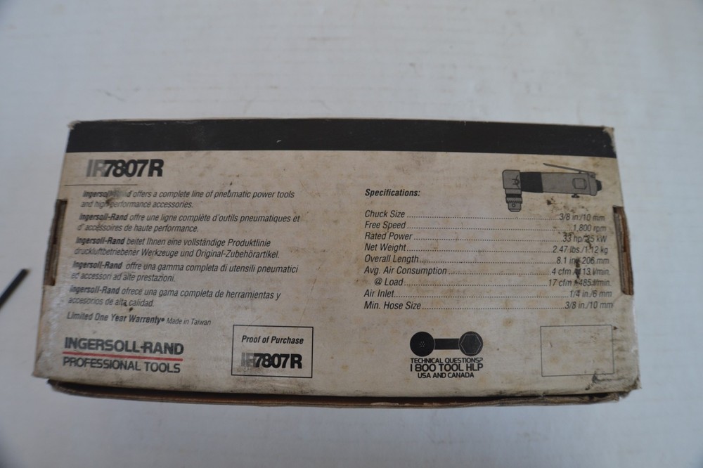 IR 7807R air angle drill 3/8 Jacobs chuck excellent condition limited usage