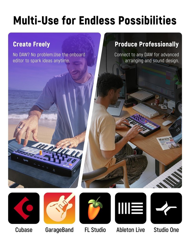 USB C MIDI Controller Keyboard 25 Keys Wireless Rechargeable | OLED Screen,