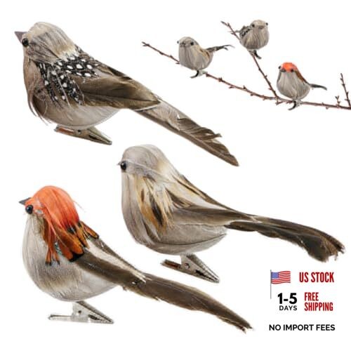 3 Pcs Artificial Sparrow Birds with Clip, Multi-colored, Solid Color, Chrome