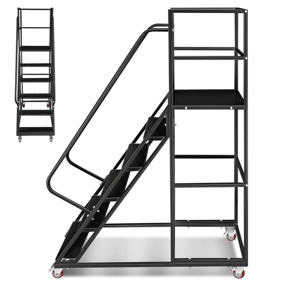 6Step Rolling Warehouse Step Ladder Rolling Stair &Wheel Movable Platform Ladder