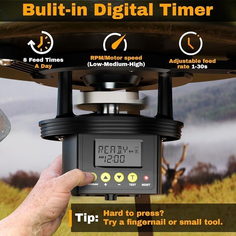 Efficient Deer Feeder Kit Digital Timer Solar Panel Compatible Adjustable Arms