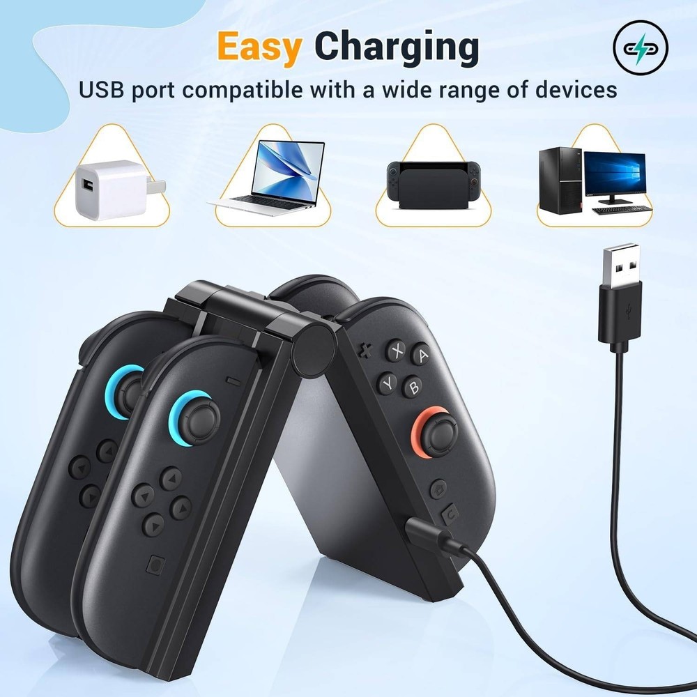 Switch 2 Joy-Con Charging Dock 4-in-1 Foldable Controller Charger Station Black