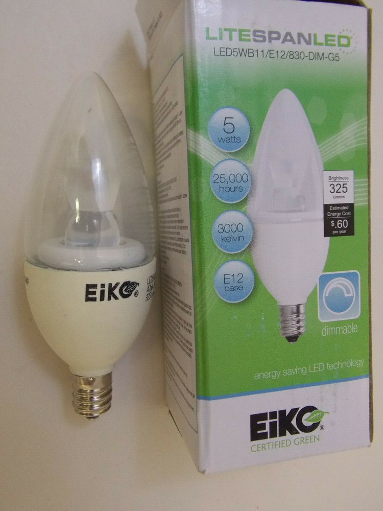 Eiko 08730 - LED5WB11/E12/830-DIM-G5 Blunt Tip LED Light Bulb
