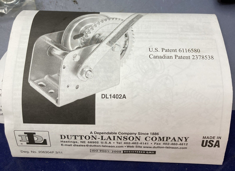 NEW GENUINE DUTTON-LAINSON 1402A Pulling Winch, 1400 lb Pull, 1/4'' Dia