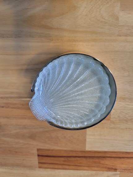 5 Rogers Silver Clamshell Shell Shaped Glass Coasters Set & Silver Plated Holder