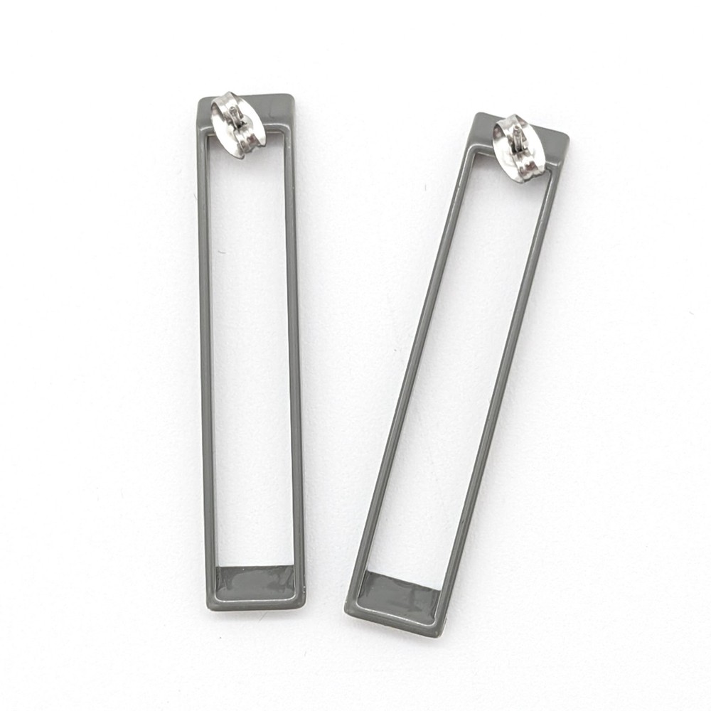 Vintage Rectangular Stud Earrings Gray | Long Geometric Modern Earrings Edgy
