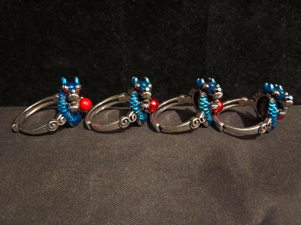 4 Pcs Fine Hand Made Chinese Silver *Dragon* Rings