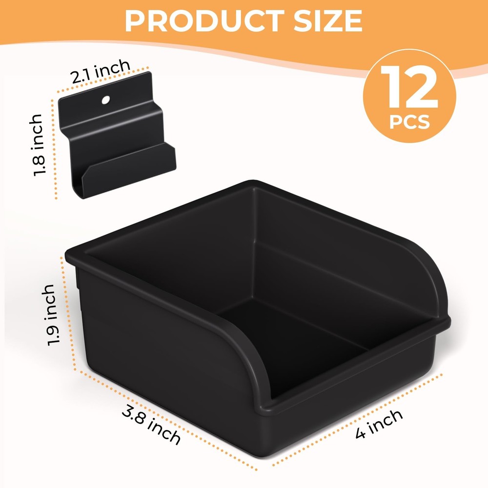 12 Pack Slatwall Bins with Hooks, Plastic Slatwall Accessories Containers Bin...