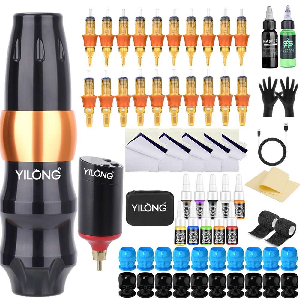 Coreless Motor Tattoo Gun Machine Beginner Complete Kit Wireless Power 1200mAh