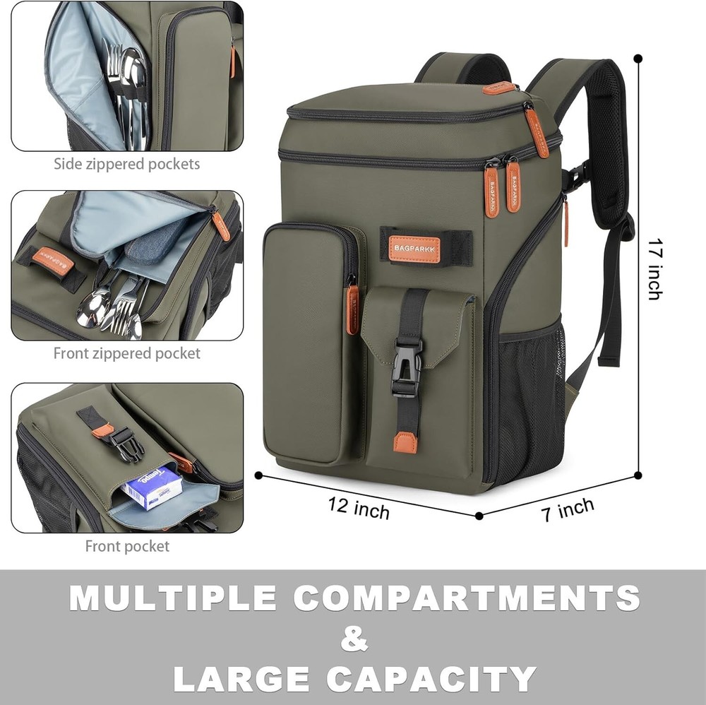 33-Can Cooler Backpack, Double Compartment, Waterproof, Camping Beach