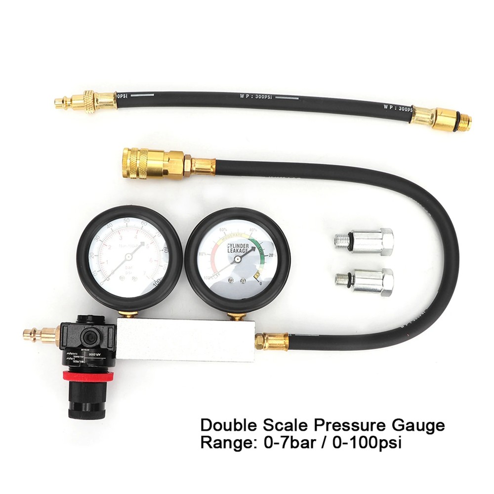 Engine Cylinder Leak Tester Double Pressure Gauge Compression Leakage Detector