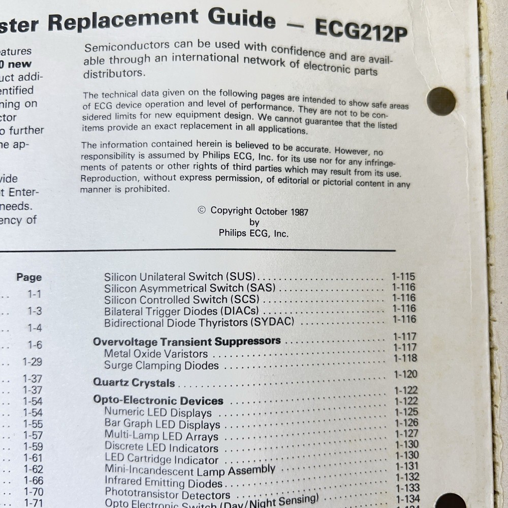 Vintage 1987 ECG Semiconductors Master Replacement Guide Catalog