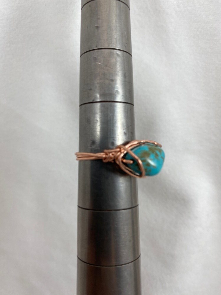 Handmade ~ Copper Wire Wrap ~ Turquoise Ring Size 8 #52