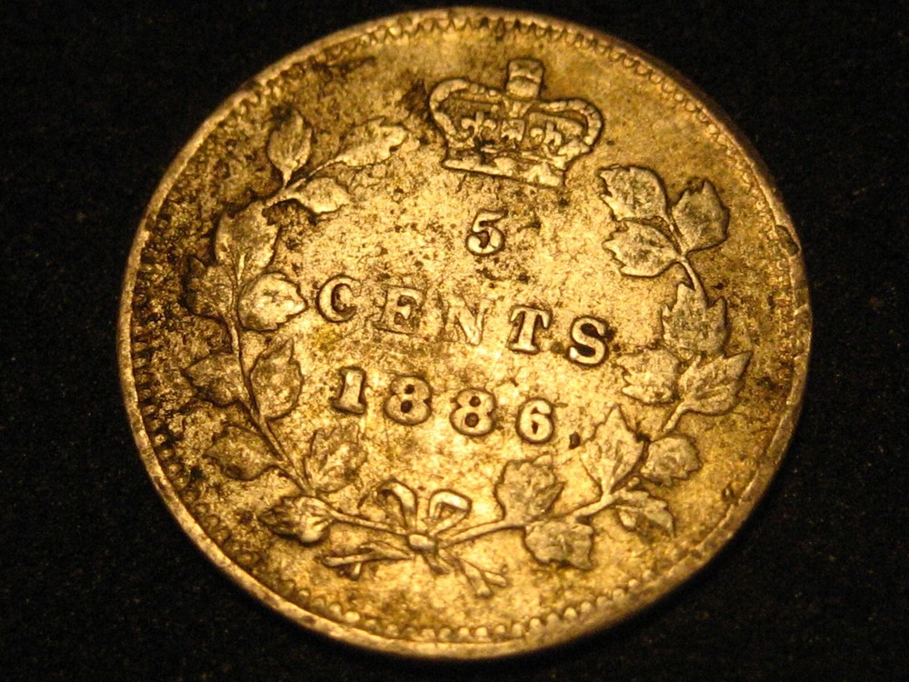 1886 Small 6 Canadian Five Cent 92% Silver Piece