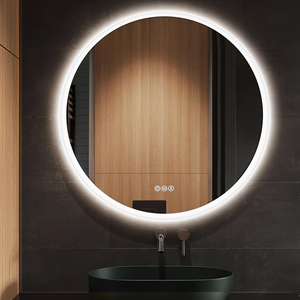 S·BAGNO 24’’ Round Led Bathroom Mirror with Lights, Backlit and Front Lighted