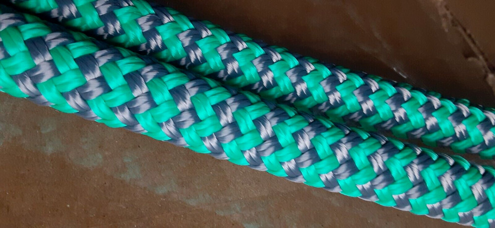 9/16 x 100 ft. Double Braid-Yacht Braid Polyester Rope. Herringbone Teal/Plat