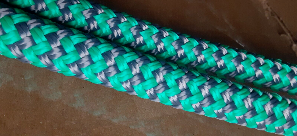 9/16 x 100 ft. Double Braid-Yacht Braid Polyester Rope. Herringbone Teal/Plat