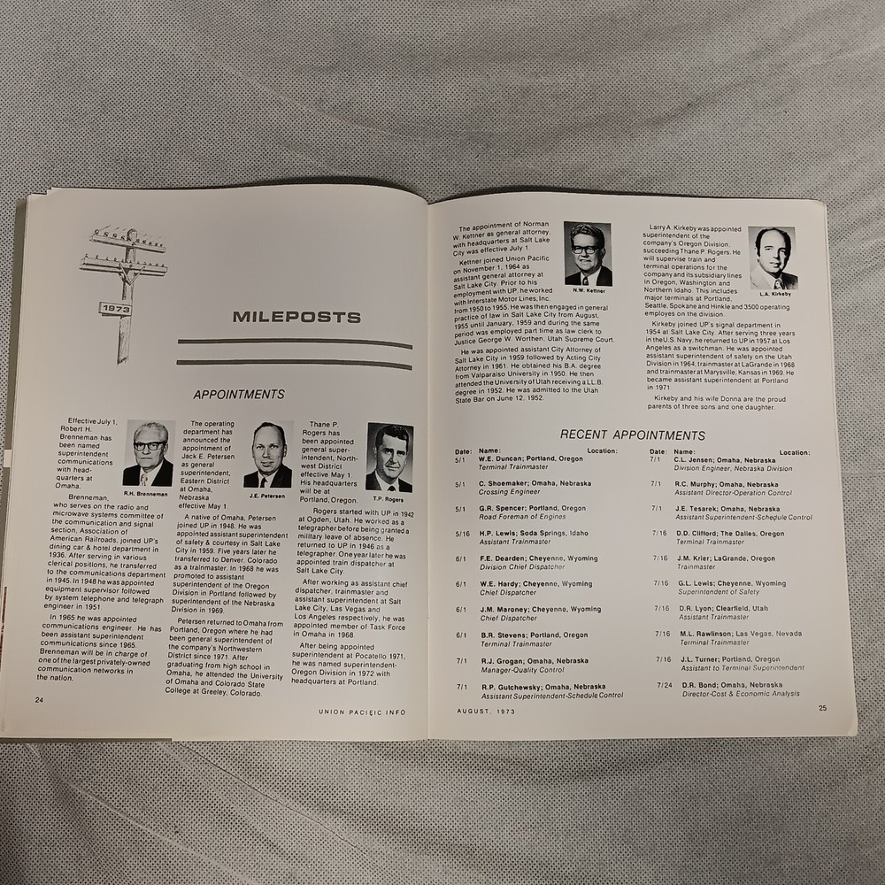 Union Pacific Railroad Info Magazine August 1973