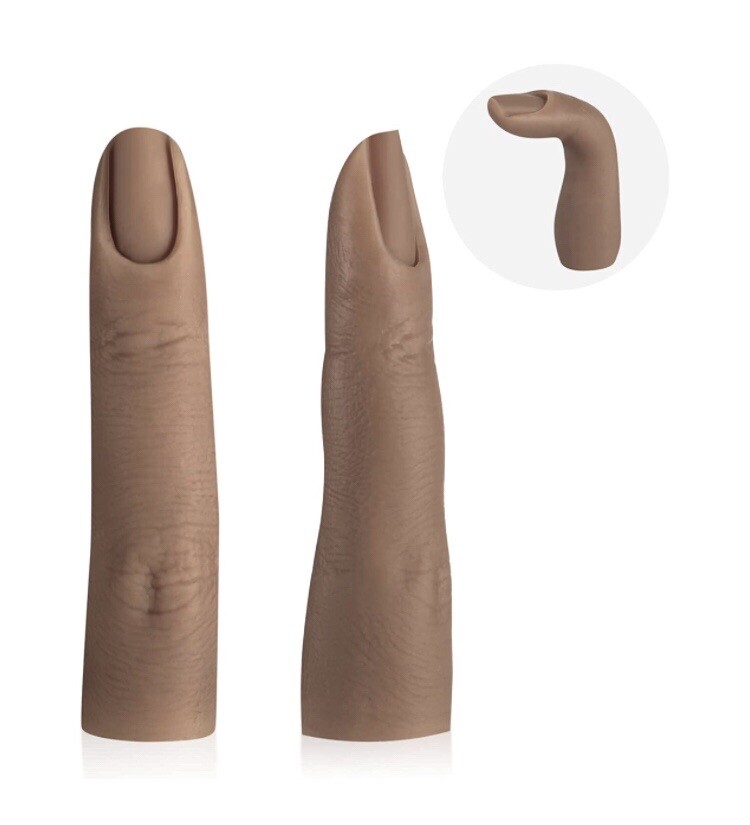 2-Piece Silicone Fake Bendable Finger, Nail Training Ring Display Dark Color