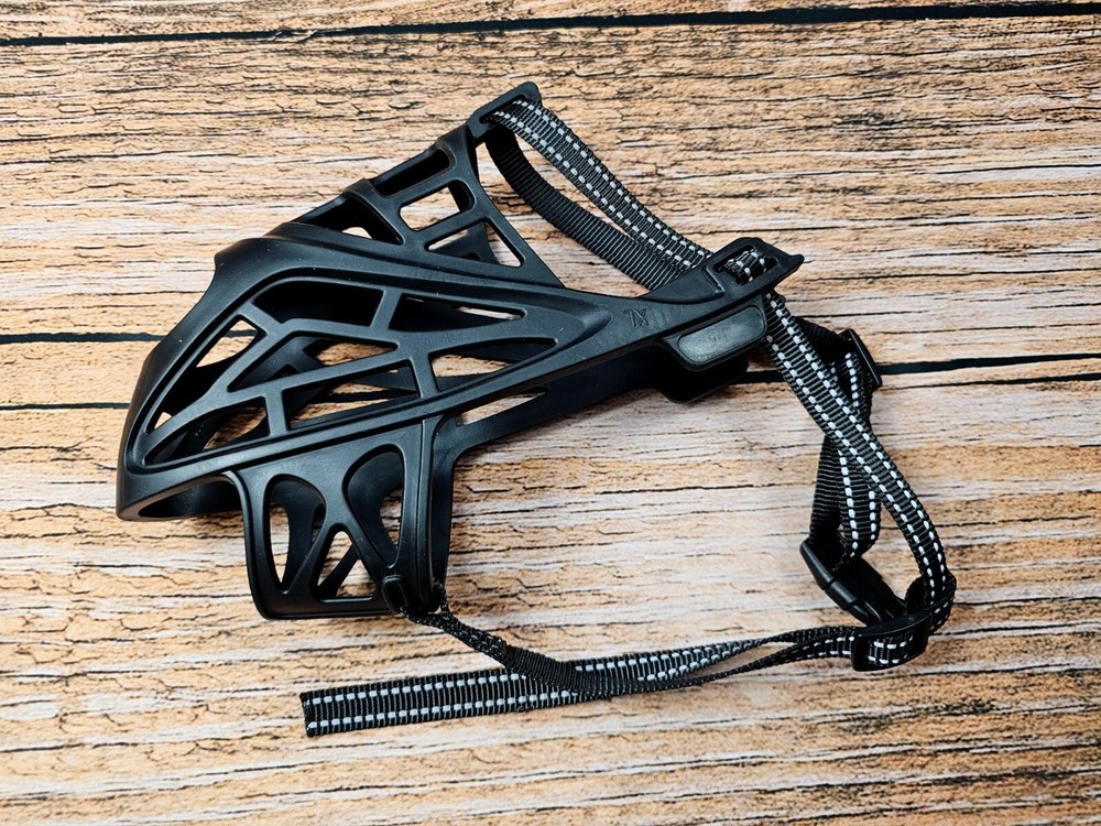 Dog Rubber Muzzle Soft Basket Black Size XL Adjustable Nylon Strap EUC